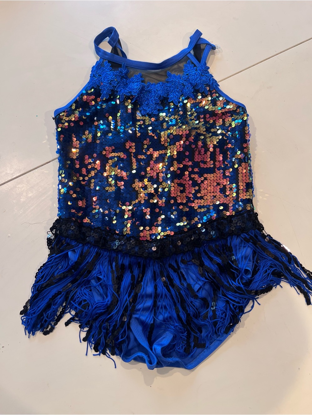 Blue Sequin Fringe Child Dance  Costume (LC) Weissman